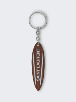 Saint Laurent Surf Key Ring Dark Brown Wood
