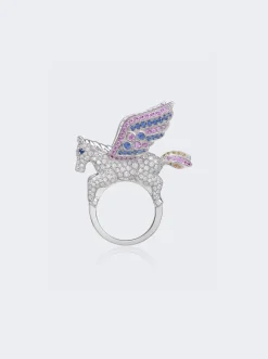 Mio Harutaka Sapphire And Diamond Pegasus Ring 18K White Gold
