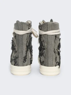 Rick Owens DRKSHDW Scarpe In Denim Slashed High Top Sneakers Mineral/Pearl/Milk