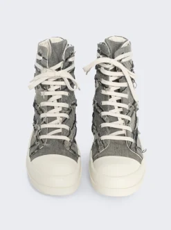 Rick Owens DRKSHDW Scarpe In Denim Slashed High Top Sneakers Mineral/Pearl/Milk