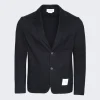 Thom Browne Seersucker Loopback 4-Bar Sack Jacket Navy
