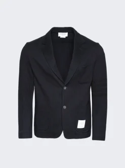 Thom Browne Seersucker Loopback 4-Bar Sack Jacket Navy