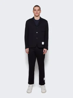 Thom Browne Seersucker Loopback 4-Bar Sack Jacket Navy