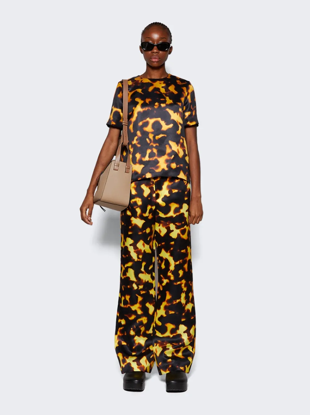 Loewe Short Sleeve Silk Top Tortoiseshell