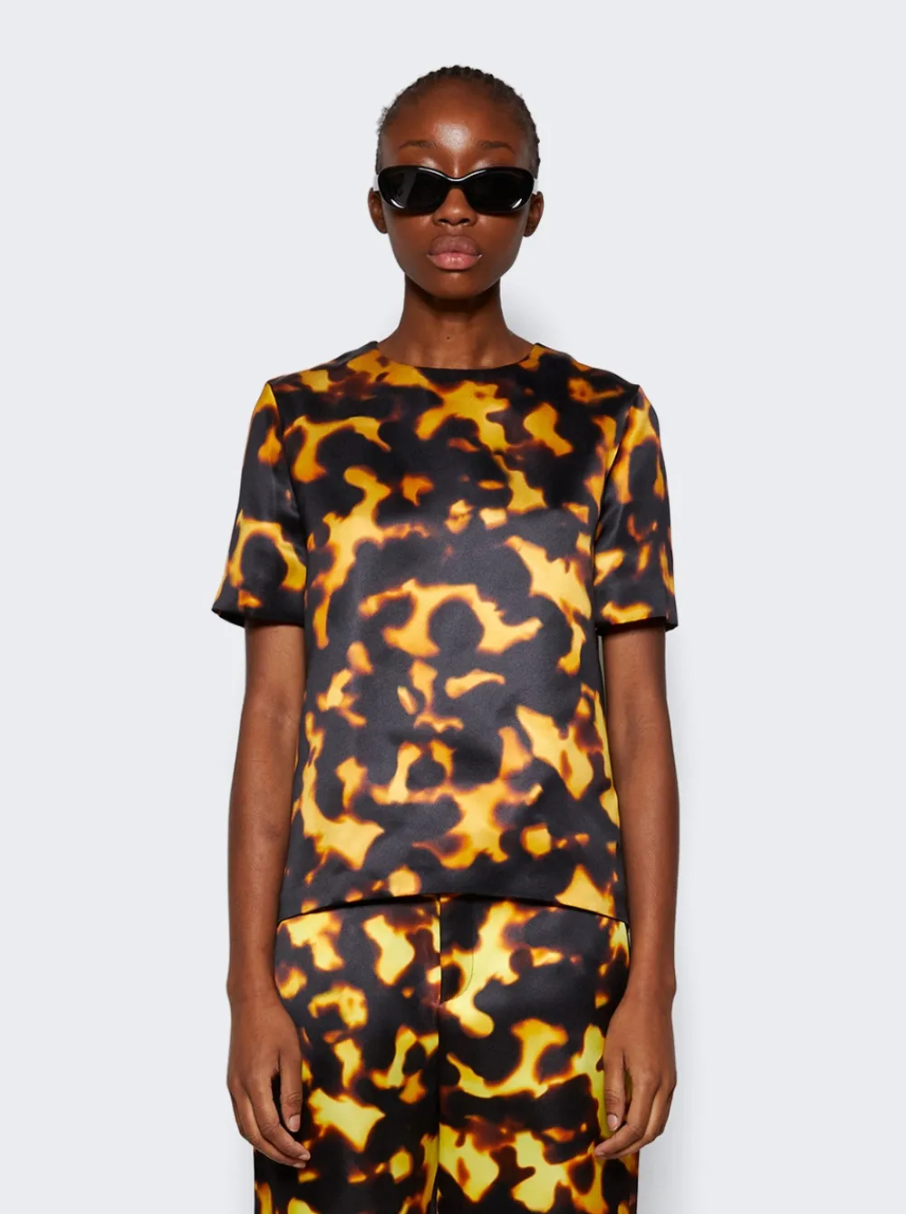Loewe Short Sleeve Silk Top Tortoiseshell