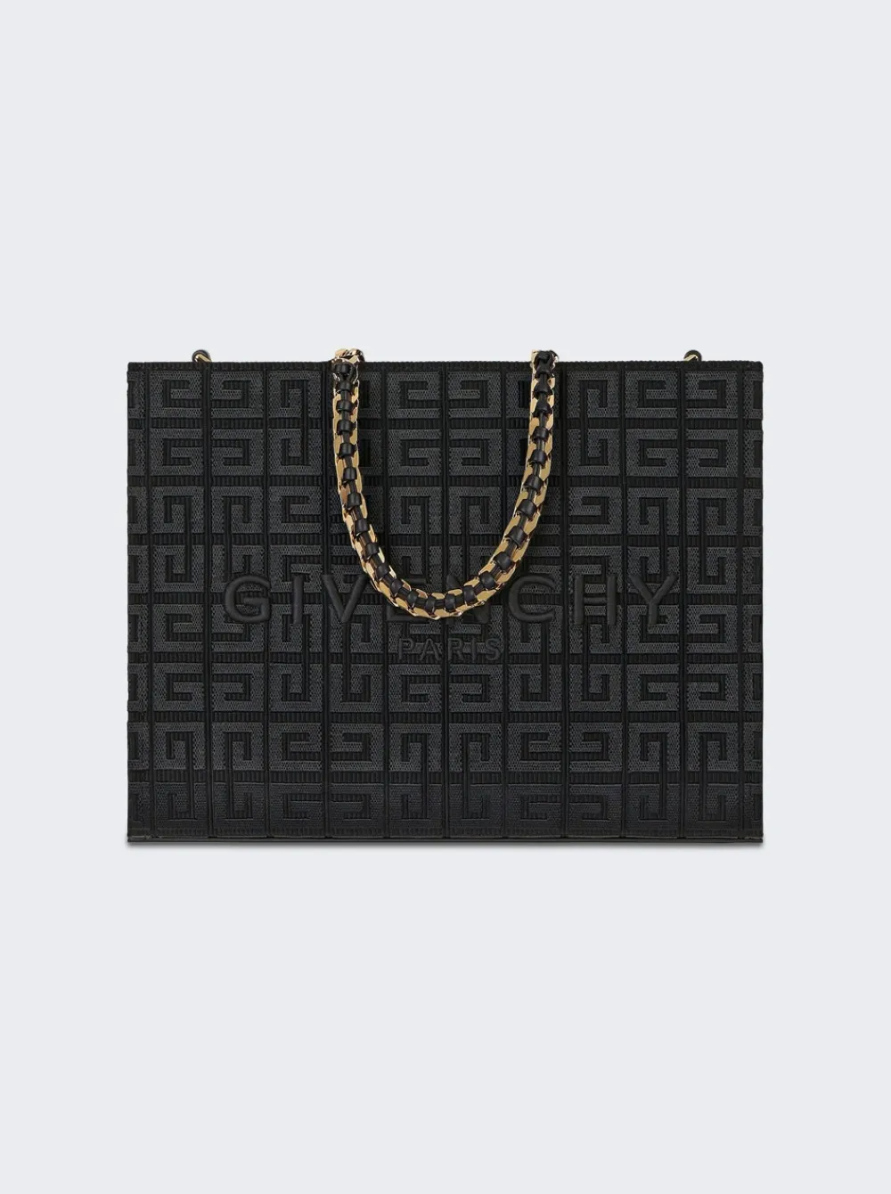 Givenchy Small G-Tote Shopping Bag In 4G Embroidery With Chain Black