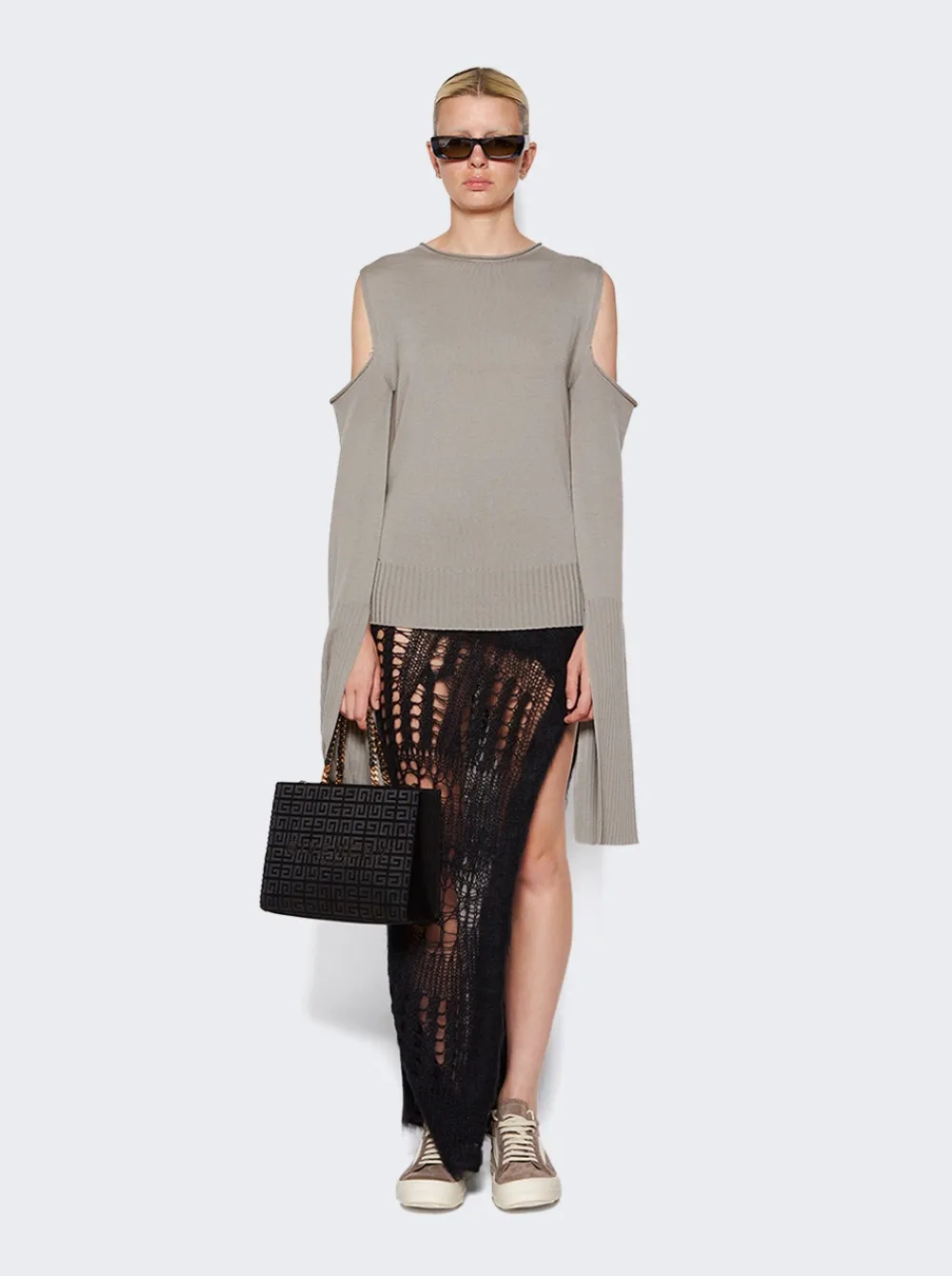 Givenchy Small G-Tote Shopping Bag In 4G Embroidery With Chain Black