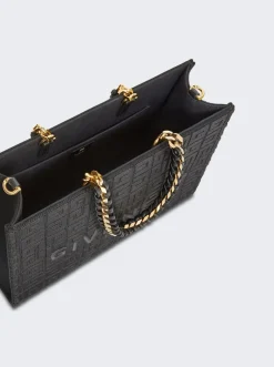Givenchy Small G-Tote Shopping Bag In 4G Embroidery With Chain Black