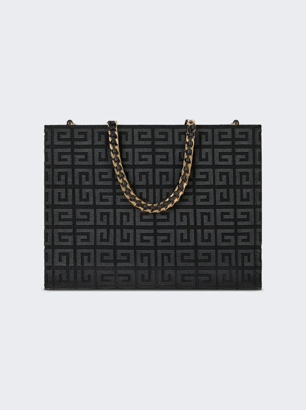 Givenchy Small G-Tote Shopping Bag In 4G Embroidery With Chain Black