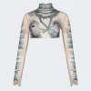 Jean Paul Gaultier Soleil Crop Top Nude And Blue