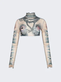 Jean Paul Gaultier Soleil Crop Top Nude And Blue