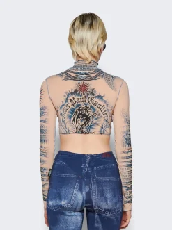 Jean Paul Gaultier Soleil Crop Top Nude And Blue