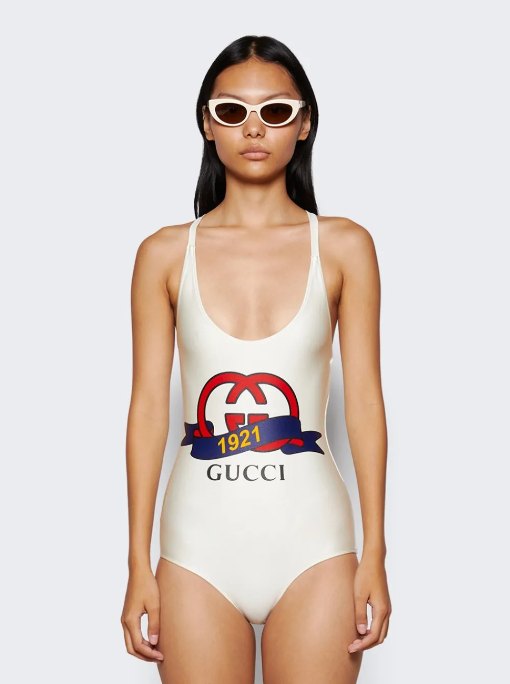 Gucci Sparkling Jersey Swimsuit Ivory