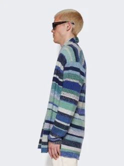 The Elder Statesman Stripe Italy Smoking Jacket Blue Multicolor
