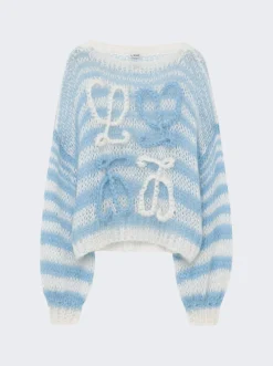 Loewe Striped Anagram Sweater White And Blue