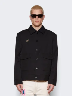 VEERT Structured Wool Jacket With Removable Retro Logo Pin Black