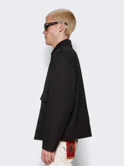 VEERT Structured Wool Jacket With Removable Retro Logo Pin Black