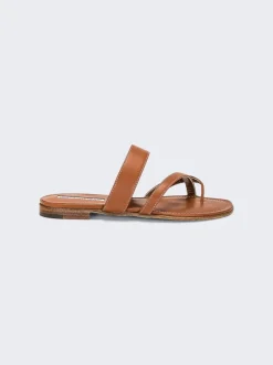 Manolo Blahnik Susa Leather Sandals Brown