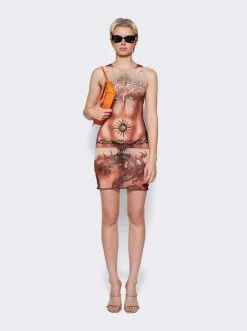 Jean Paul Gaultier Tattoo Printed Sleeves Dress Nude And Black