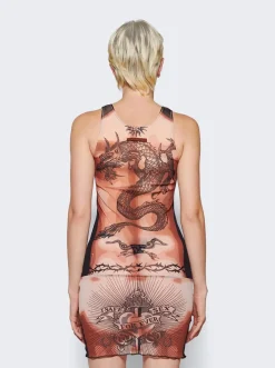 Jean Paul Gaultier Tattoo Printed Sleeves Dress Nude And Black