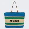 Miu Miu Tessuto Striped Fabric Tote Natural, Blue, And Green