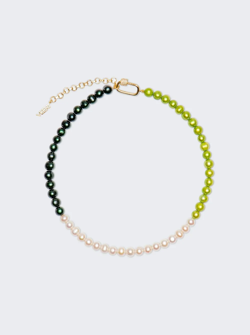 VEERT The Chunk Multi Green Freshwater Pearl Necklace Yellow Gold