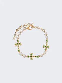 VEERT The Cross And Freshwater Pearl Bracelet Yellow Gold