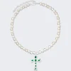 VEERT The Green Cross Freshwater Pearl Necklace White Gold