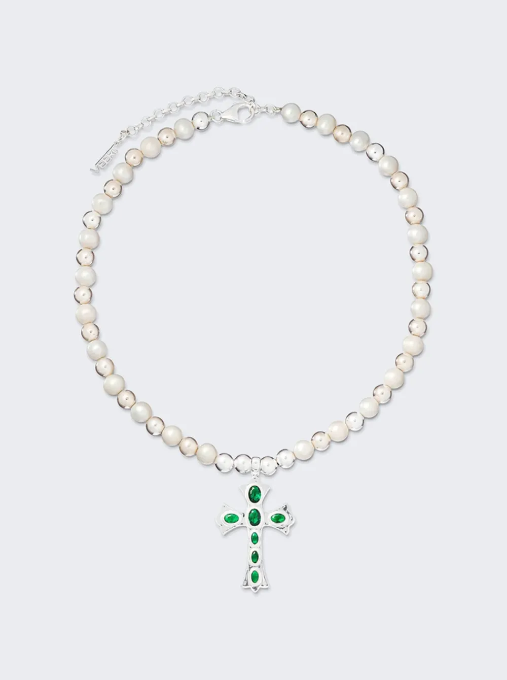 VEERT The Green Cross Freshwater Pearl Necklace White Gold