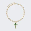VEERT The Green Cross Freshwater Pearl Necklace Yellow Gold