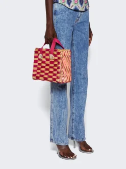 Heimat Atlantica Tom Tom Mini Reed Tote Bag Checked Pink