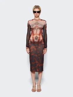 Courru00e8ges Tortoise Tube Skirt Havana Brown