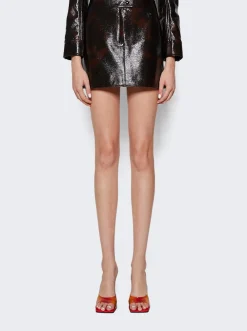 Courru00e8ges Tortoise Vinyl Mini Skirt Havana Brown