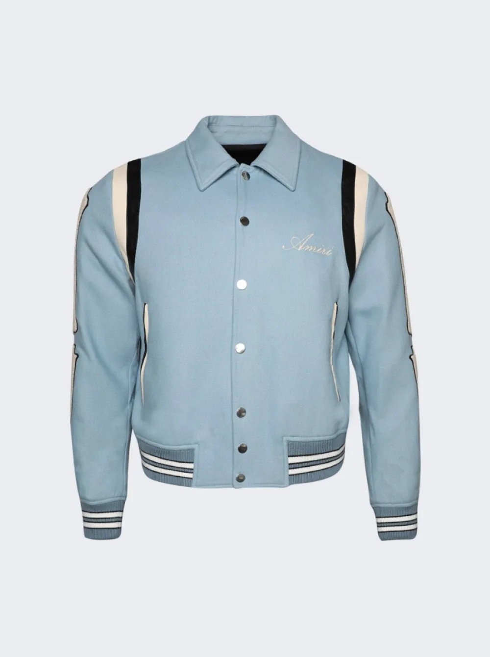 Amiri Varsity Bones Bomber Jacket Slate Blue