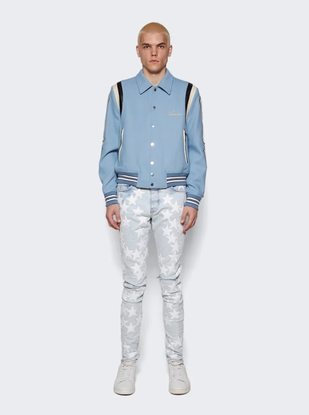 Amiri Varsity Bones Bomber Jacket Slate Blue