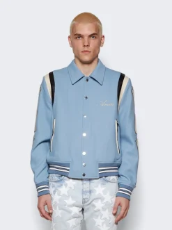 Amiri Varsity Bones Bomber Jacket Slate Blue