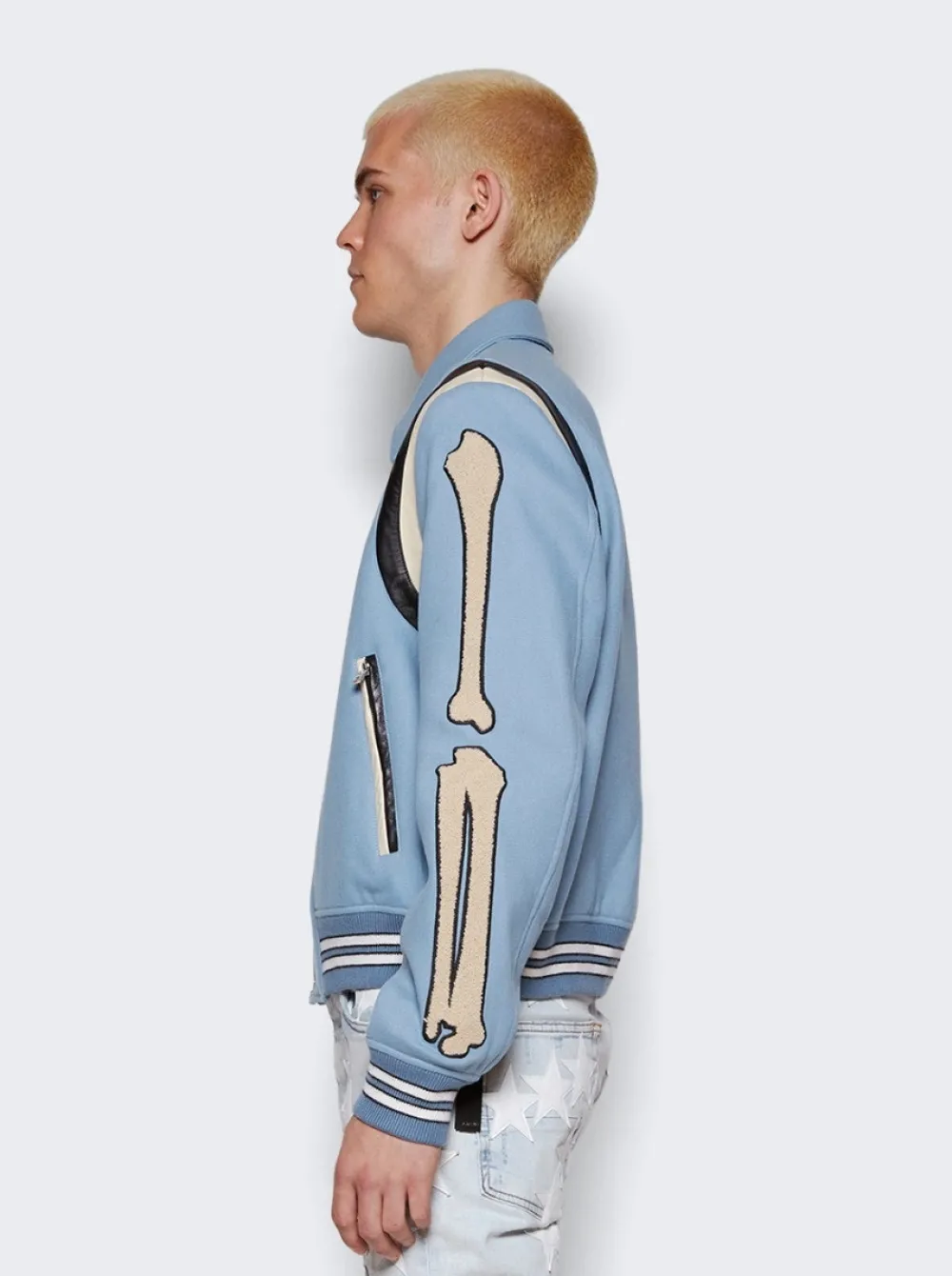 Amiri Varsity Bones Bomber Jacket Slate Blue