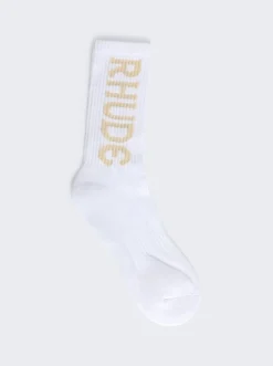 Rhude Vertical Logo Socks White And Tan