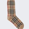 BURBERRY Vintage Check Intarsia Cotton Cashmere Blend Socks Archive Beige