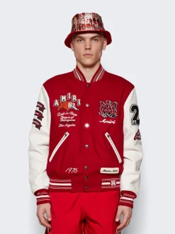 Amiri Vintage Patch Varsity Bomber Jacket Red
