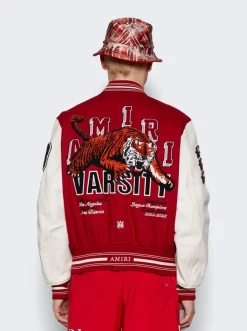 Amiri Vintage Patch Varsity Bomber Jacket Red