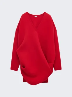 Loewe Wool Blend Draped Dress Red