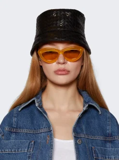 Bottega Veneta Woven Leather Bucket Hat Black