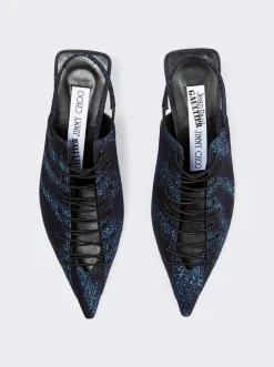 Jimmy Choo X Jean Paul Gaultier Corset Slingback Pump Navy Denim
