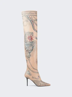 Jimmy Choo X Jean Paul Gaultier Over The Knee Boot Tattoo Print