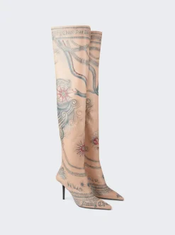 Jimmy Choo X Jean Paul Gaultier Over The Knee Boot Tattoo Print