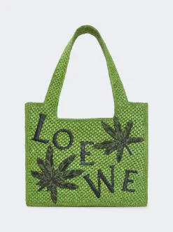 Loewe X Paula'S Ibiza Medium Leaf Logo Tote Bag Green